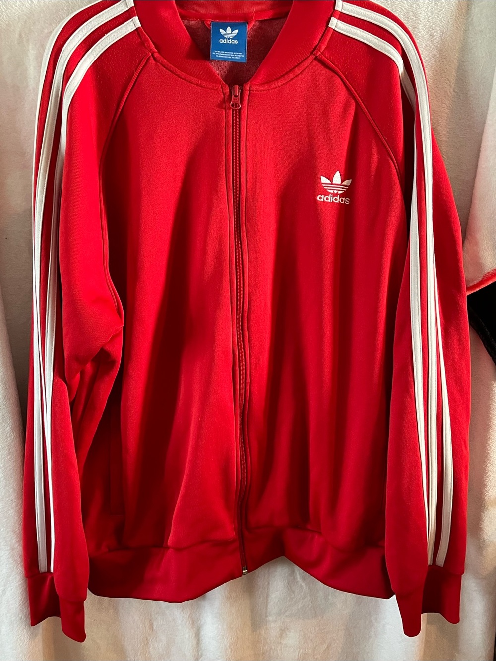 adidas Red Track Jacket with White Stripes and Trefoil